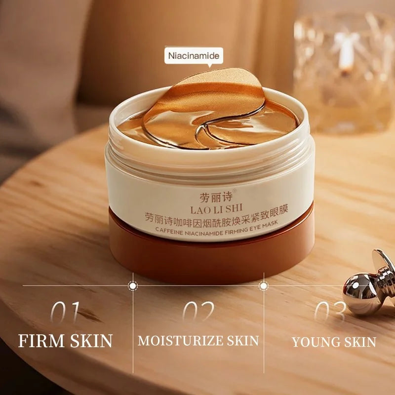 A Box of 60 Caffeine Niacinamide Radiant Firming Eye Masks, Rich in Your Body with Beneficial Ingredients, Can Be Used All over the Face, Release Eye Pressure at Any Time, Moisturizing, Firming, Alcohol-Free, Suitable for All