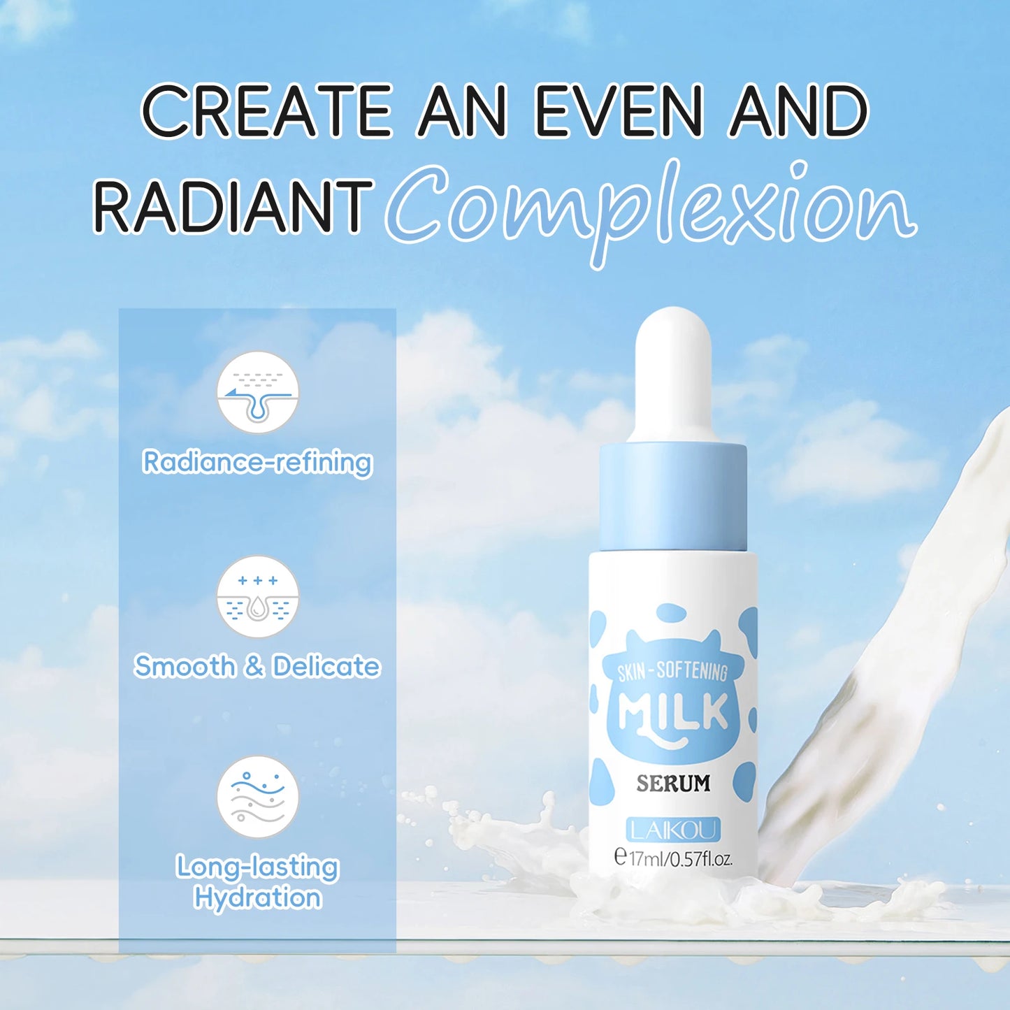 LAIKOU Milk Skincare Set Softening Serum Moisturizing Cream Gentle Cleanser Brightening Hydration Travel Kit