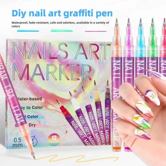 12 color Acrylic Nail Doodle Pen Paint Pen Nail Paint DIY Dot Stitching Pen Precision 3D Doodle Nail Art Pen Nail Art Pen