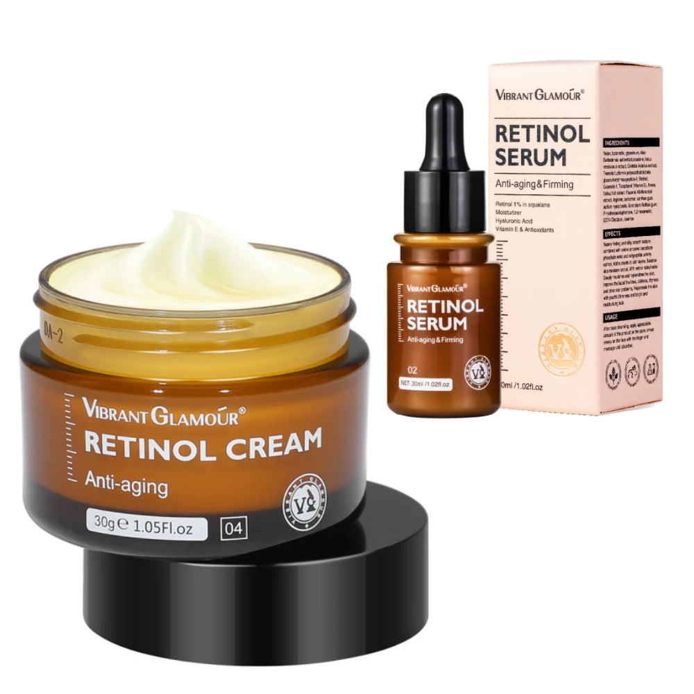 Retinol & Vitamin C Facial Skin Care Products Set Face Cream Eye Serum Face Essence Reduce Dark Circles Anti Aging Nourish Skin