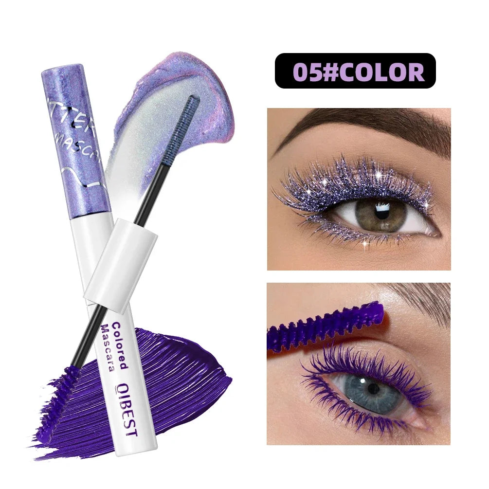 QIBEST 2 In 1 Diamond Glitter Mascara Lasting Colored Mascara Eyelashes Thickening Voluminous Double Ended Waterproof Mascara