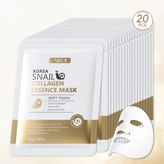 LAIKOU Korea Snail Collagen Essence Mask Hydrating Sheet Mask Anti-Wrinkle Face Mask Firming Skin Care 25g*20pcs