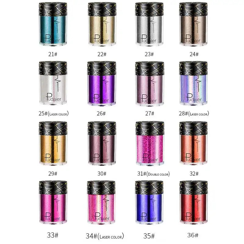 Pudaier Glitter Shimmer Powder Pigment Eyeshadow Highlighter Beauty Makeup Shiny Body Glow Festival Party Cosmetic
