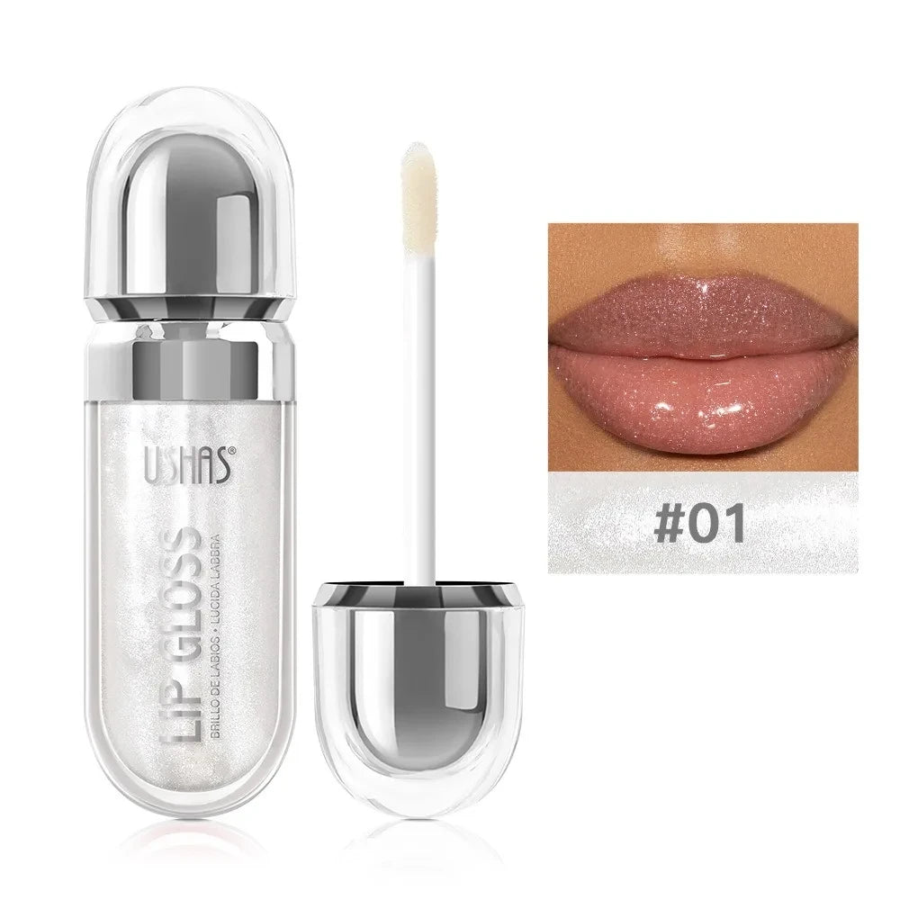 USHAS 12 Color Pearlescent Transparent Moisturizing Flash Liquid Lipstick Waterproof Sweatproof Non Stick Cup Lip Cosmetics Girl