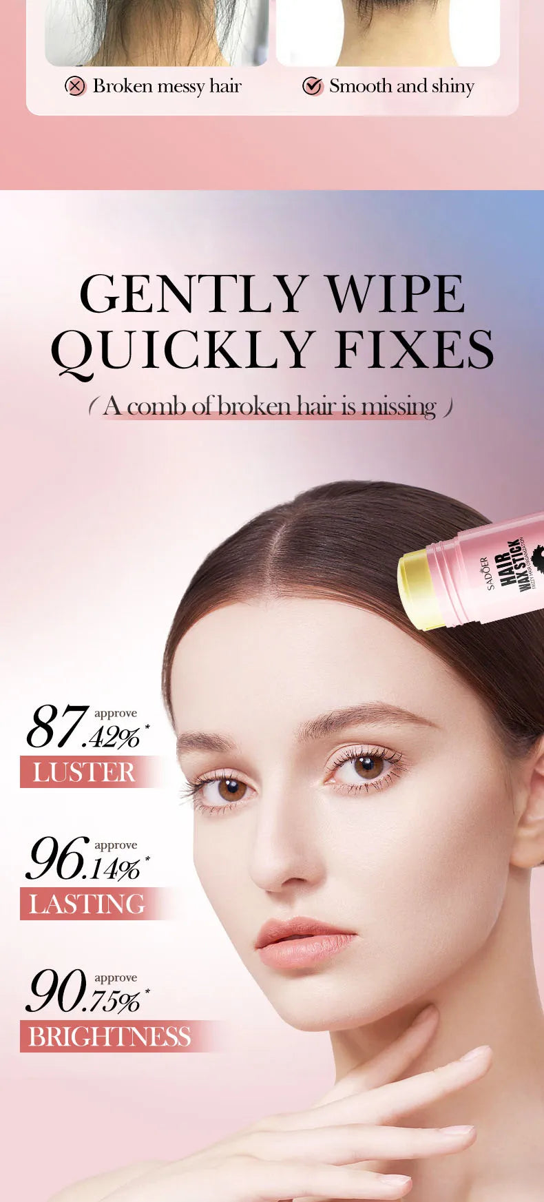 SADOER Hair Styling Wax Stick Edge Control Anti-Frizz Improve Frizzy Curly Troubles Smoothing Broken Solid Hair Gel Cream Liquid