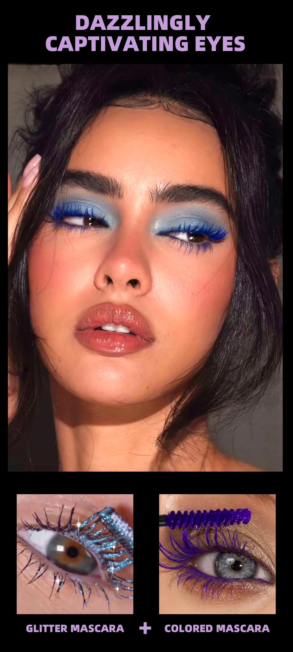 QIBEST 2 In 1 Diamond Glitter Mascara Lasting Colored Mascara Eyelashes Thickening Voluminous Double Ended Waterproof  Mascara