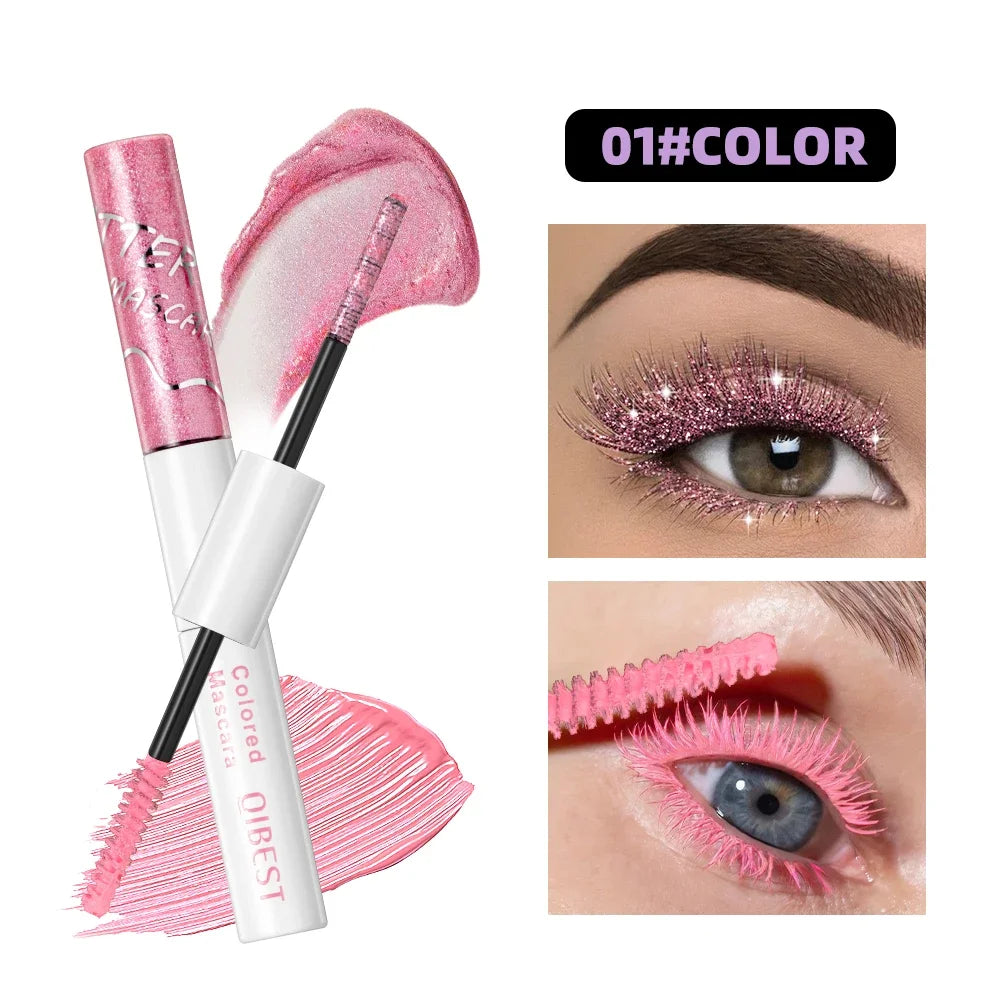 QIBEST 2 In 1 Diamond Glitter Mascara Lasting Colored Mascara Eyelashes Thickening Voluminous Double Ended Waterproof  Mascara