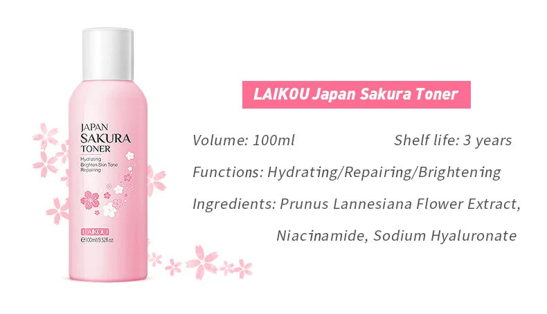 Sakura Facial Cleaner Korean Face Serum Exfoliating Peeling Gel Moisturize Toner Eye Cream Sunscreen Cosmetics Skin Care Set