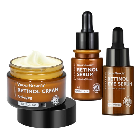 Retinol & Vitamin C Facial Skin Care Products Set Face Cream Eye Serum Face Essence Reduce Dark Circles Anti Aging Nourish Skin