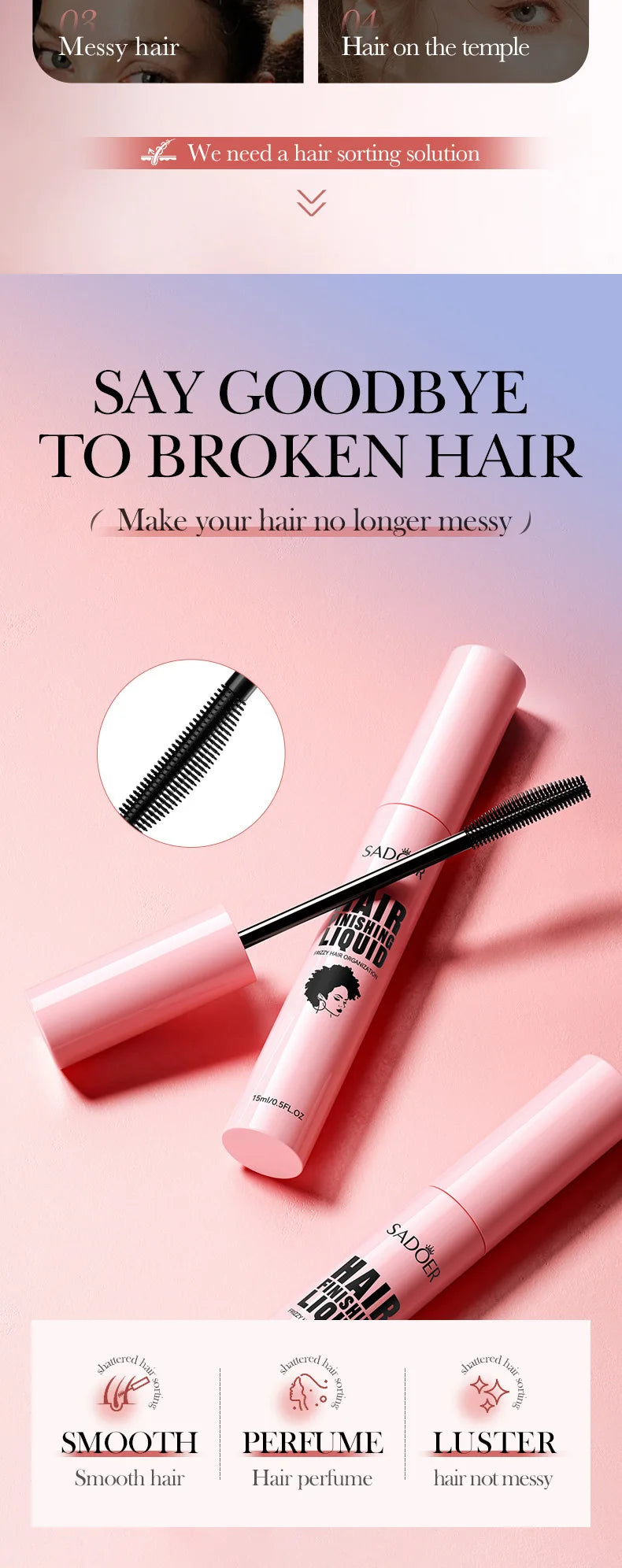 SADOER Hair Styling Wax Stick Edge Control Anti-Frizz Improve Frizzy Curly Troubles Smoothing Broken Solid Hair Gel Cream Liquid