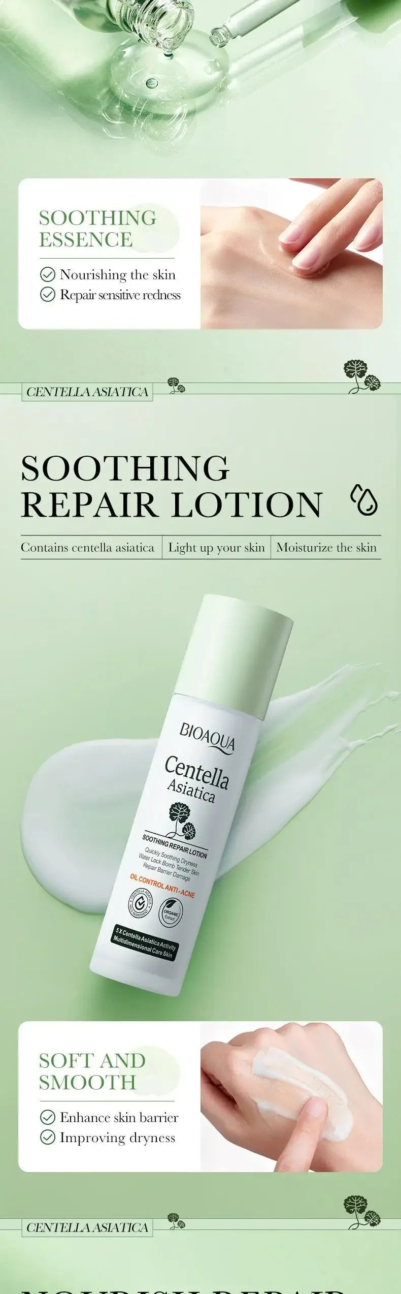 6pcs BIOAQUA Centella Skin Care Sets Moisturizing Firming Face Cream Facial Cleanser Serum Toner Skin Care Set  Products