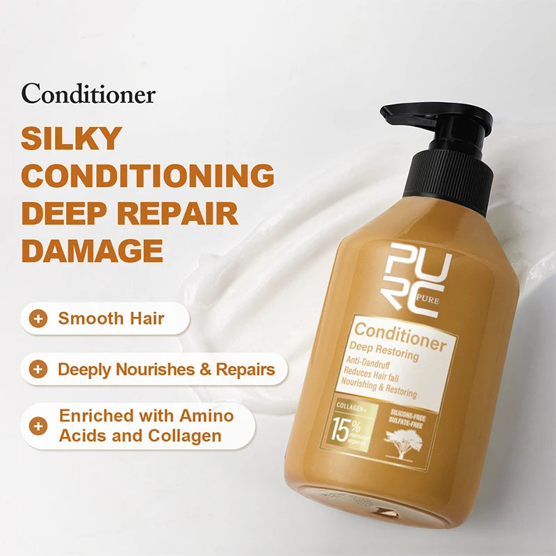 PURC Morocco Argan Oil Shampoo Conditioner Set Amino Acid Keratin Smoothing Repair Damaged Hair Treatment Sulfate-Free Hair Care