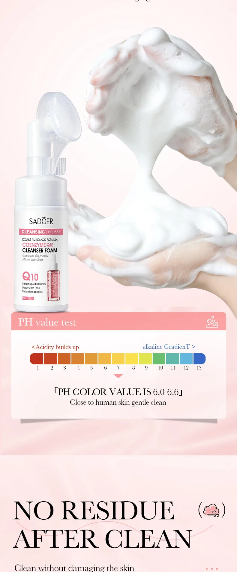 SAODER Q10 Vitamin C Facial Cleanser Face Wash Foam Facial Cleansing Mossee Moisturizing Brightening Facial Skin Care Products