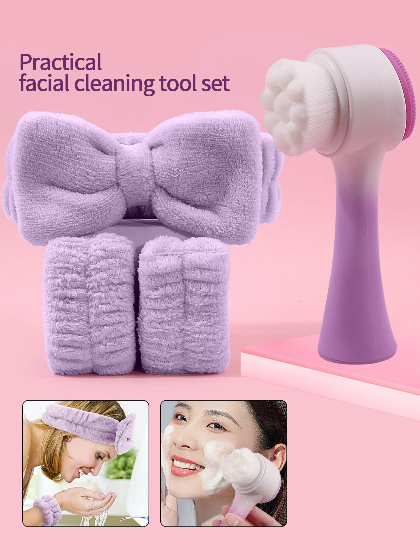 4PCS 3D Sides Silicone Double Sided Facial Cleanser Brush Blackhead Removal Product Pore Cleaner Exfoliator Face Scrub Brush set