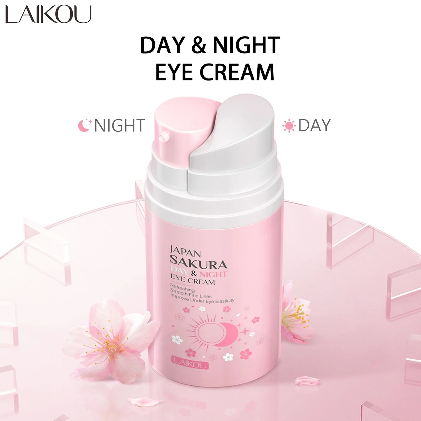 LAIKOU Sakura Eye Cream Dark Circles Anti Eye Bags Day and Night Moisturizing Eye Serum Refreshing Firming Eyes Skin Care 20g