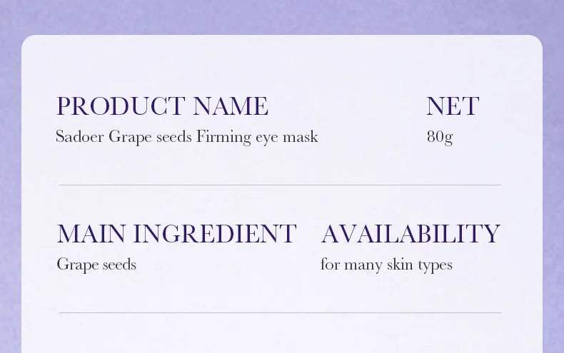 60pcs SADOER Grape Eye Mask Anti Dark Circles Removal Eyes Bags Moisturizing Firming Eye Patches Eyes Skin Care Products