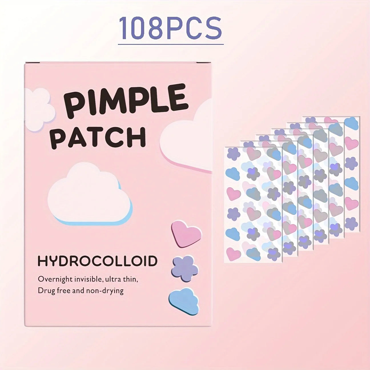 Acne Patches (multiple shapes, 108 counts) Hydrocolloid acne patches, free acne patches, blemishes Patches, acne stickers