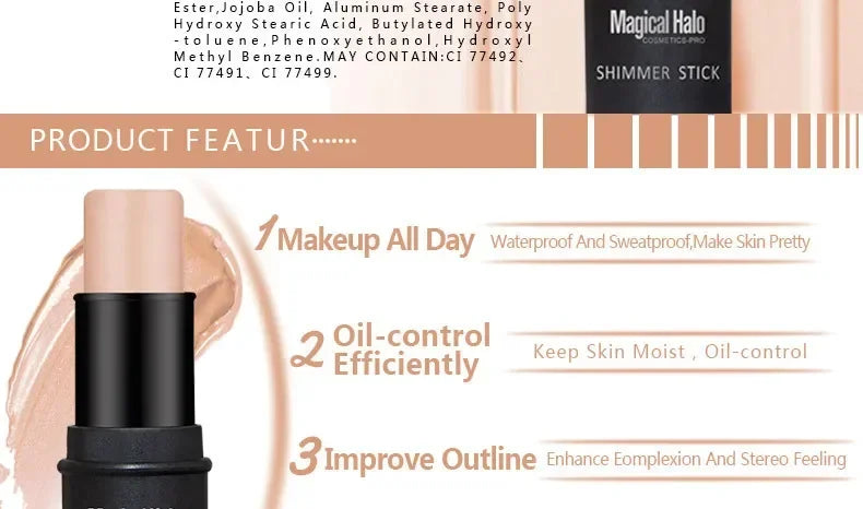 Magical Halo Shimmer Stick - Multi-Use Highlighter & Contour Makeup for Radiant Glow - Daily Wear 01# & 02#