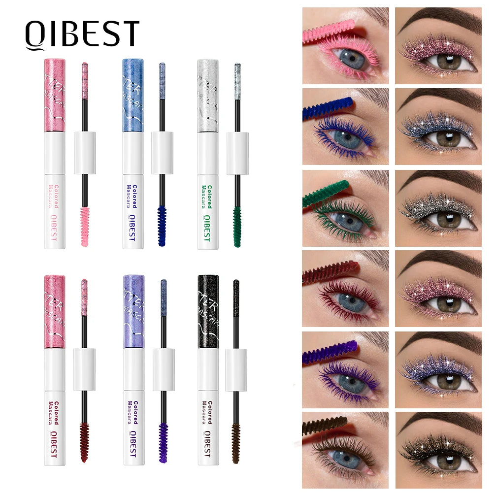QIBEST 2 In 1 Diamond Glitter Mascara Lasting Colored Mascara Eyelashes Thickening Voluminous Double Ended Waterproof  Mascara
