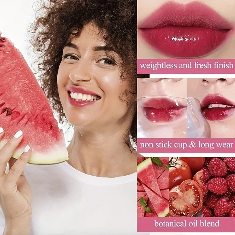 4 colour Fruity Lip Tint Water Gloss Tint, Moisturizing Waterproof Liquid Lipstick, Non-Stick, High Pigment, Long-Lasting Colors