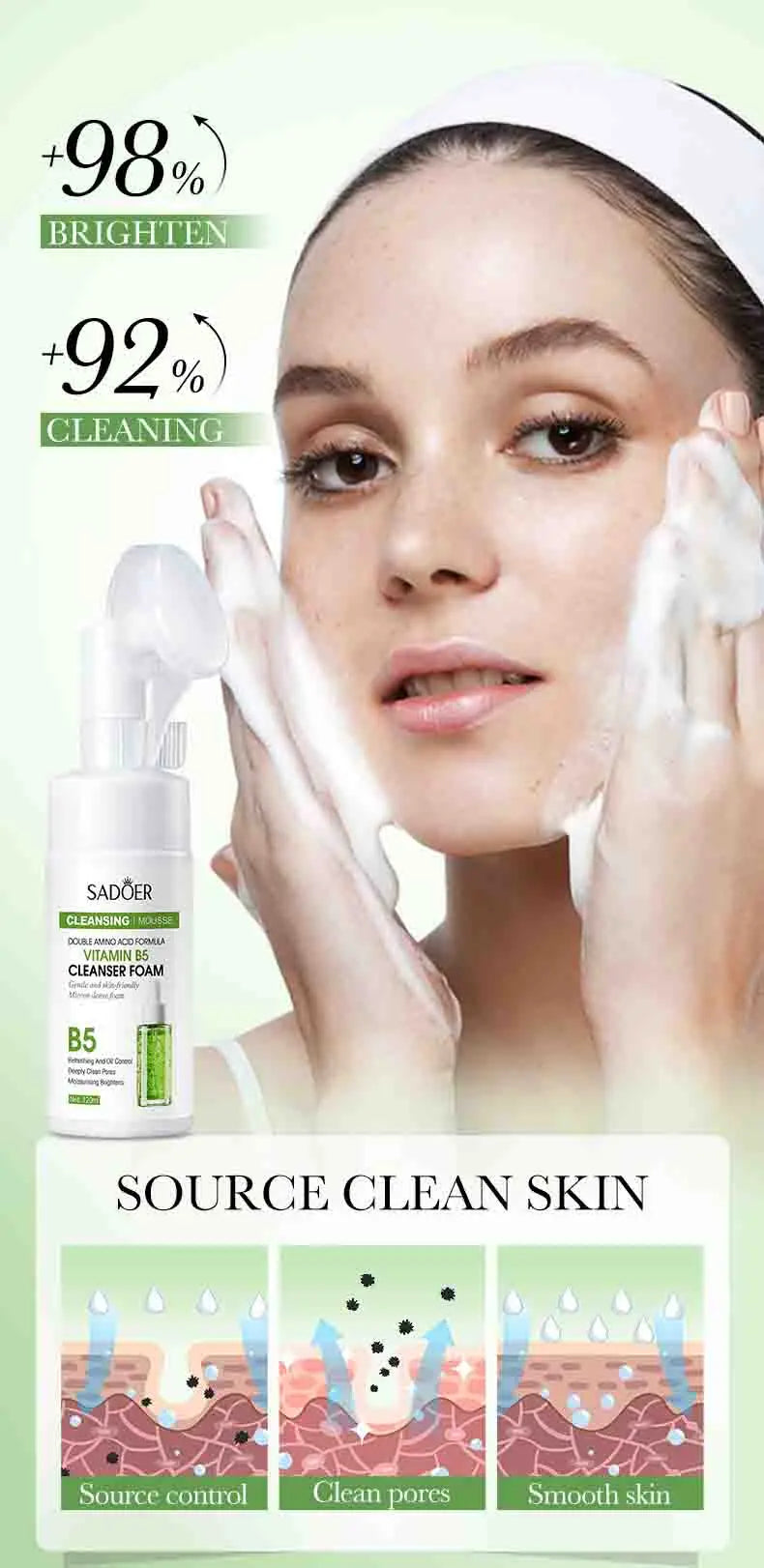 SAODER Q10 Vitamin C Facial Cleanser Face Wash Foam Facial Cleansing Mossee Moisturizing Brightening Facial Skin Care Products
