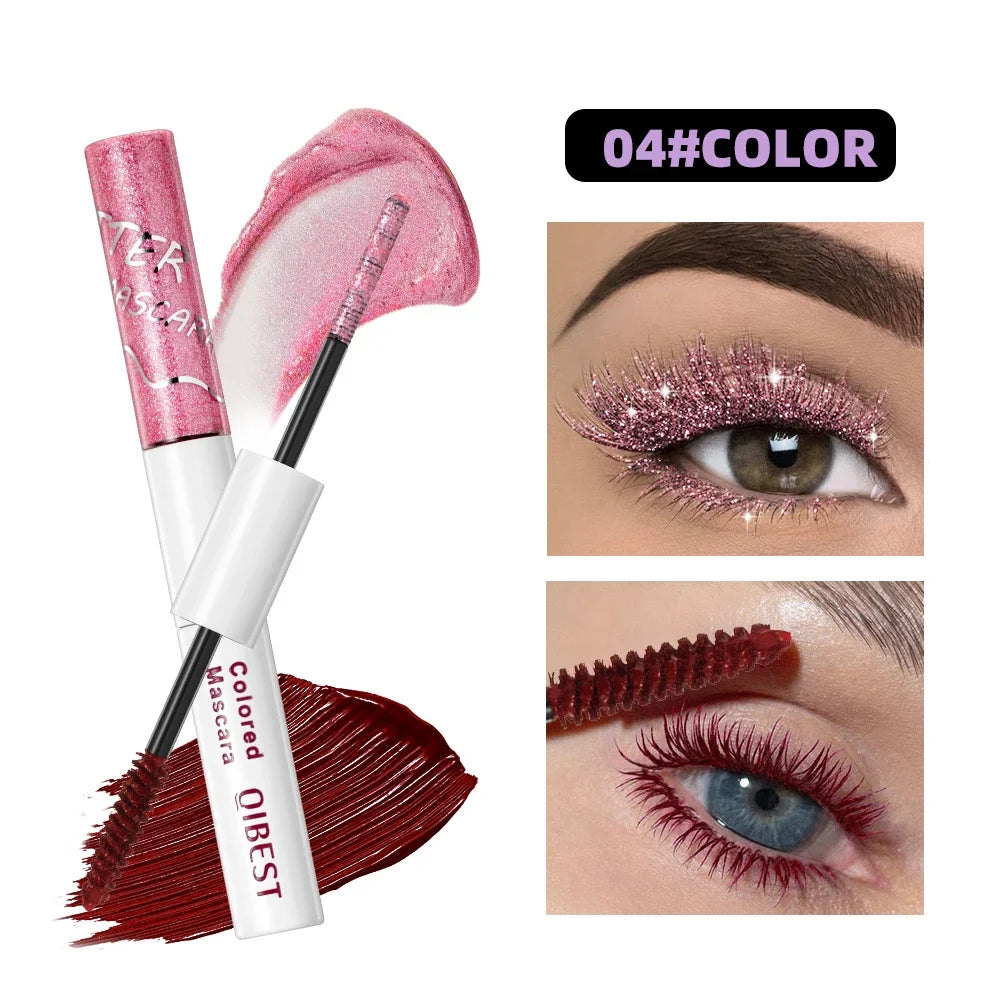 QIBEST 2 In 1 Diamond Glitter Mascara Lasting Colored Mascara Eyelashes Thickening Voluminous Double Ended Waterproof  Mascara