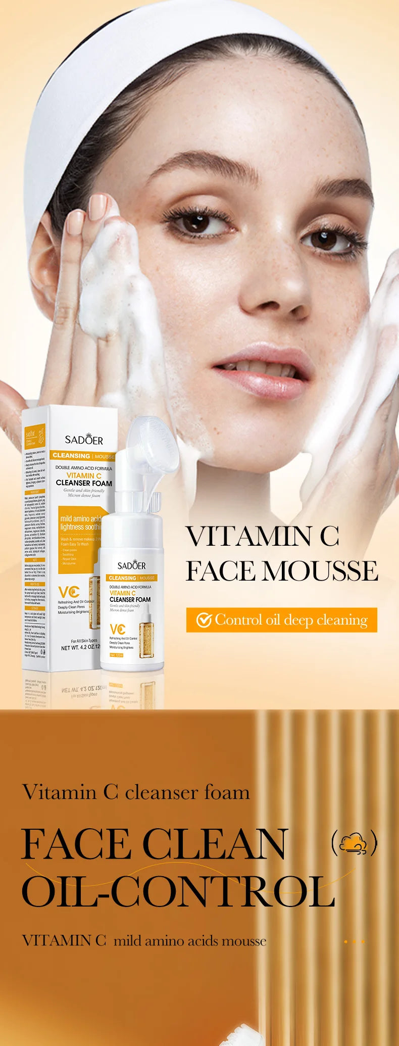 SAODER Q10 Vitamin C Facial Cleanser Face Wash Foam Facial Cleansing Mossee Moisturizing Brightening Facial Skin Care Products