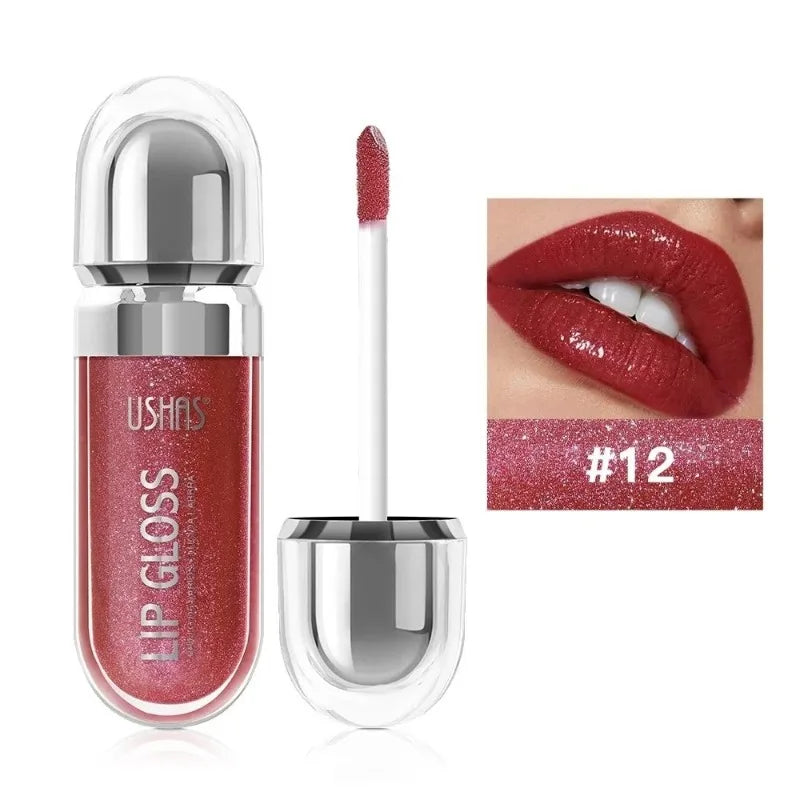 USHAS 12 Color Pearlescent Transparent Moisturizing Flash Liquid Lipstick Waterproof Sweatproof Non Stick Cup Lip Cosmetics Girl