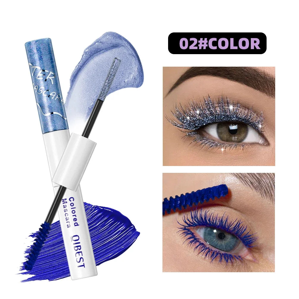 QIBEST 2 In 1 Diamond Glitter Mascara Lasting Colored Mascara Eyelashes Thickening Voluminous Double Ended Waterproof  Mascara