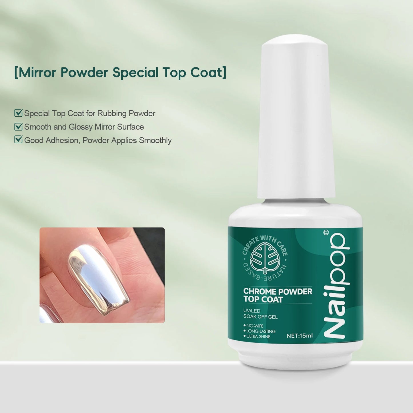 Nailpop Chrome Powder Top Coat High Gloss Top Coat Gel Nail Sealer Long Lasting Easy to Use UV Lamp Dip DIY Salon Art Designs