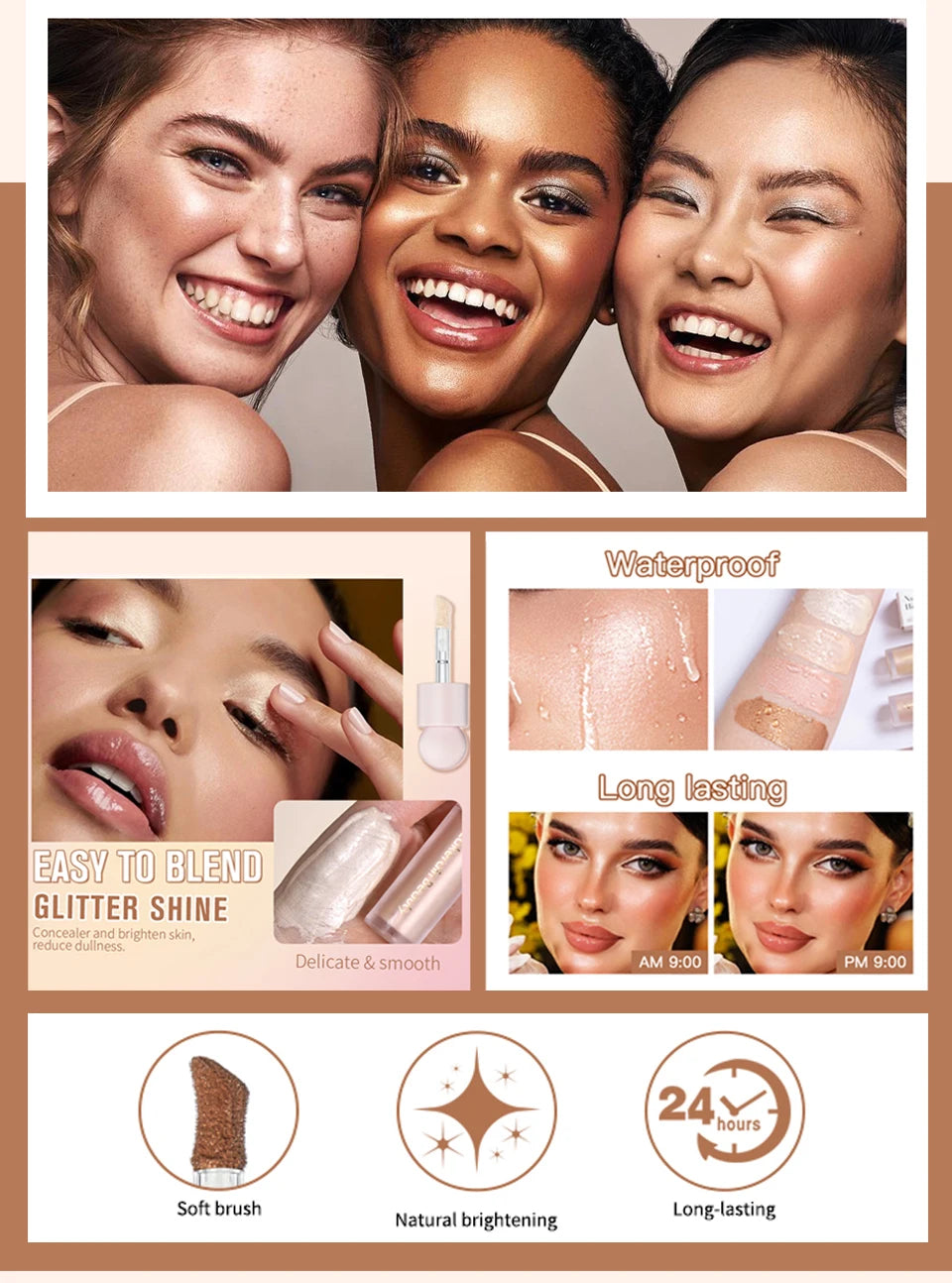 4Color Face Liquid Highlighter Bronzer Contouring Highlight Fluid Makeup Face Shimmer Shine High Lighter Iluminador Maquillaje