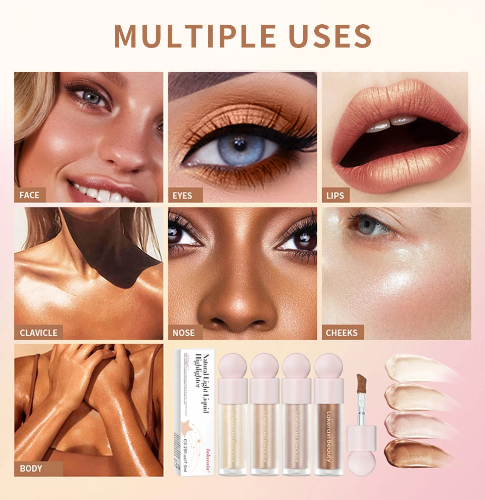 4Color Face Liquid Highlighter Bronzer Contouring Highlight Fluid Makeup Face Shimmer Shine High Lighter Iluminador Maquillaje