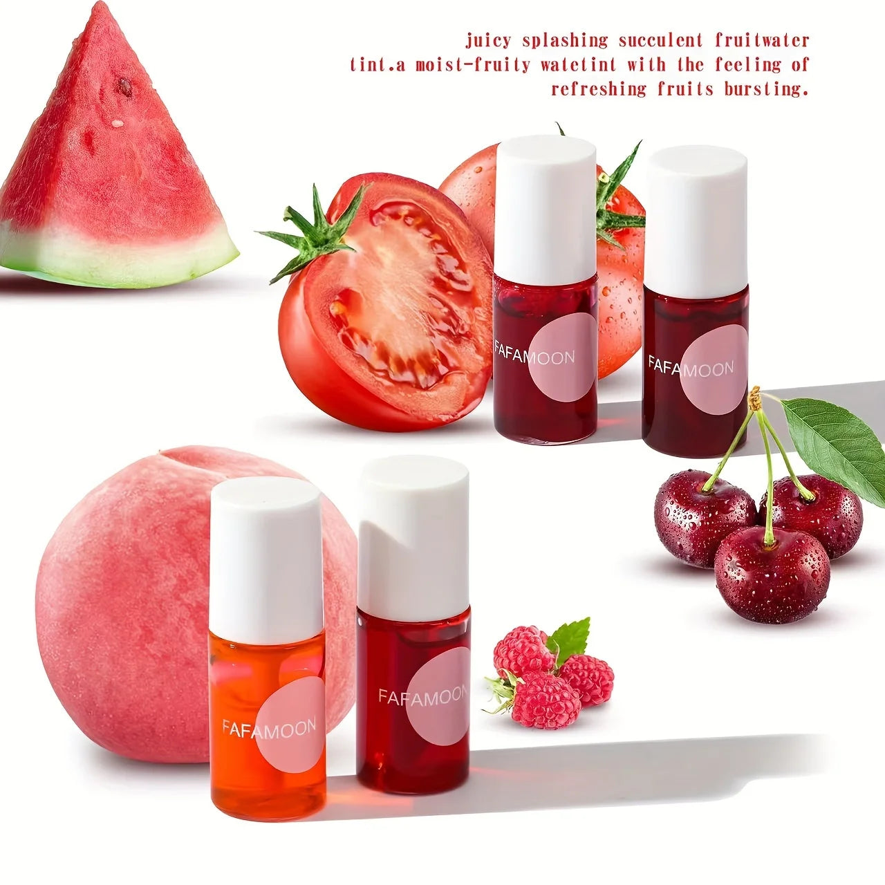 4 colour Fruity Lip Tint Water Gloss Tint, Moisturizing Waterproof Liquid Lipstick, Non-Stick, High Pigment, Long-Lasting Colors