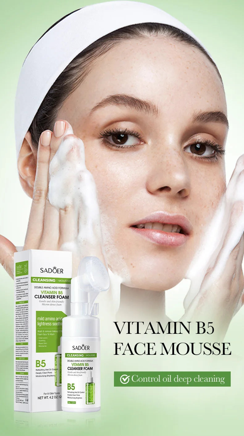 SAODER Q10 Vitamin C Facial Cleanser Face Wash Foam Facial Cleansing Mossee Moisturizing Brightening Facial Skin Care Products