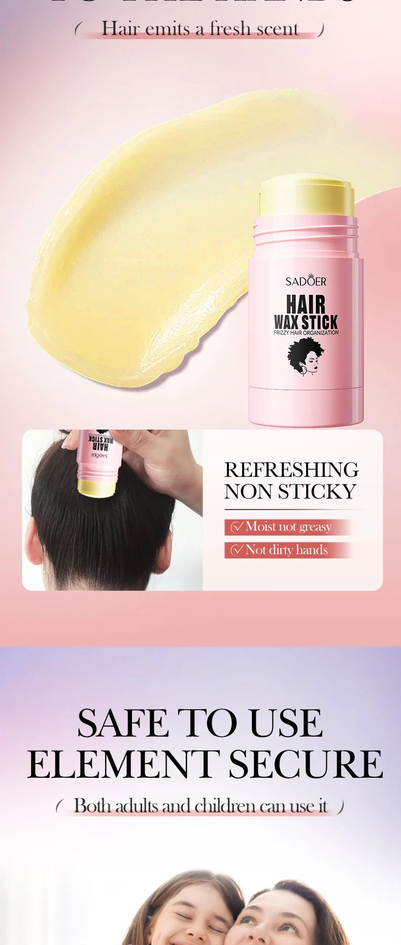 SADOER Hair Styling Wax Stick Edge Control Anti-Frizz Improve Frizzy Curly Troubles Smoothing Broken Solid Hair Gel Cream Liquid