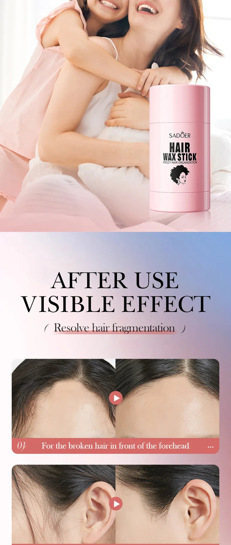 SADOER Hair Styling Wax Stick Edge Control Anti-Frizz Improve Frizzy Curly Troubles Smoothing Broken Solid Hair Gel Cream Liquid