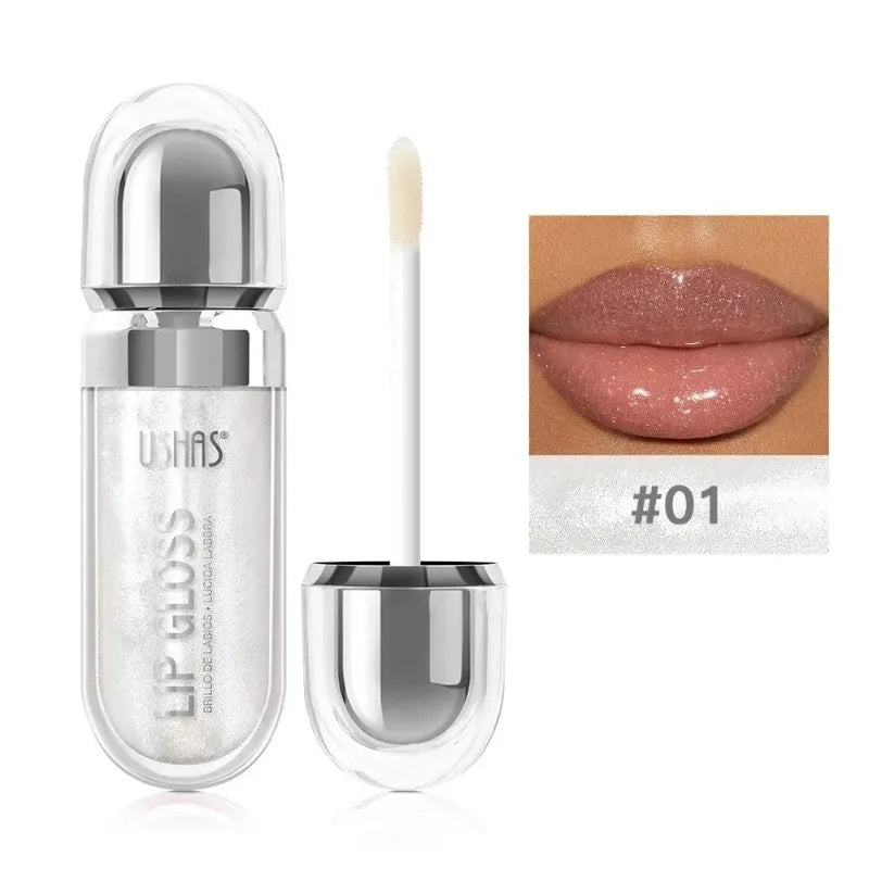 USHAS 12 Color Pearlescent Transparent Moisturizing Flash Liquid Lipstick Waterproof Sweatproof Non Stick Cup Lip Cosmetics Girl