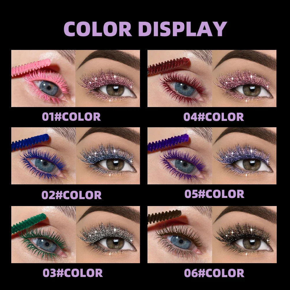 QIBEST 2 In 1 Diamond Glitter Mascara Lasting Colored Mascara Eyelashes Thickening Voluminous Double Ended Waterproof  Mascara