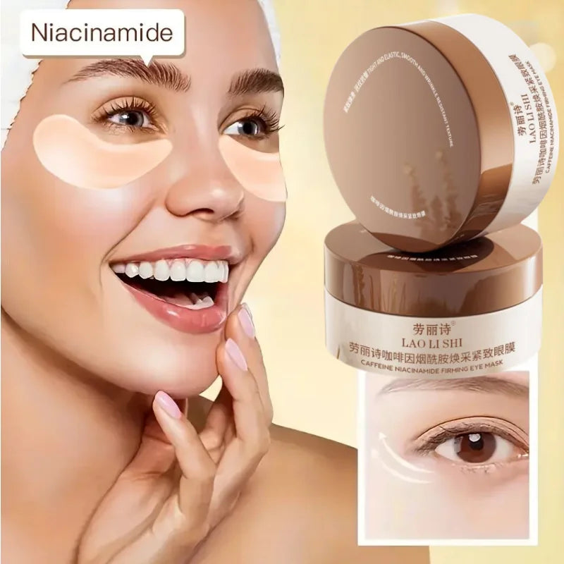A Box of 60 Caffeine Niacinamide Radiant Firming Eye Masks, Rich in Your Body with Beneficial Ingredients, Can Be Used All over the Face, Release Eye Pressure at Any Time, Moisturizing, Firming, Alcohol-Free, Suitable for All