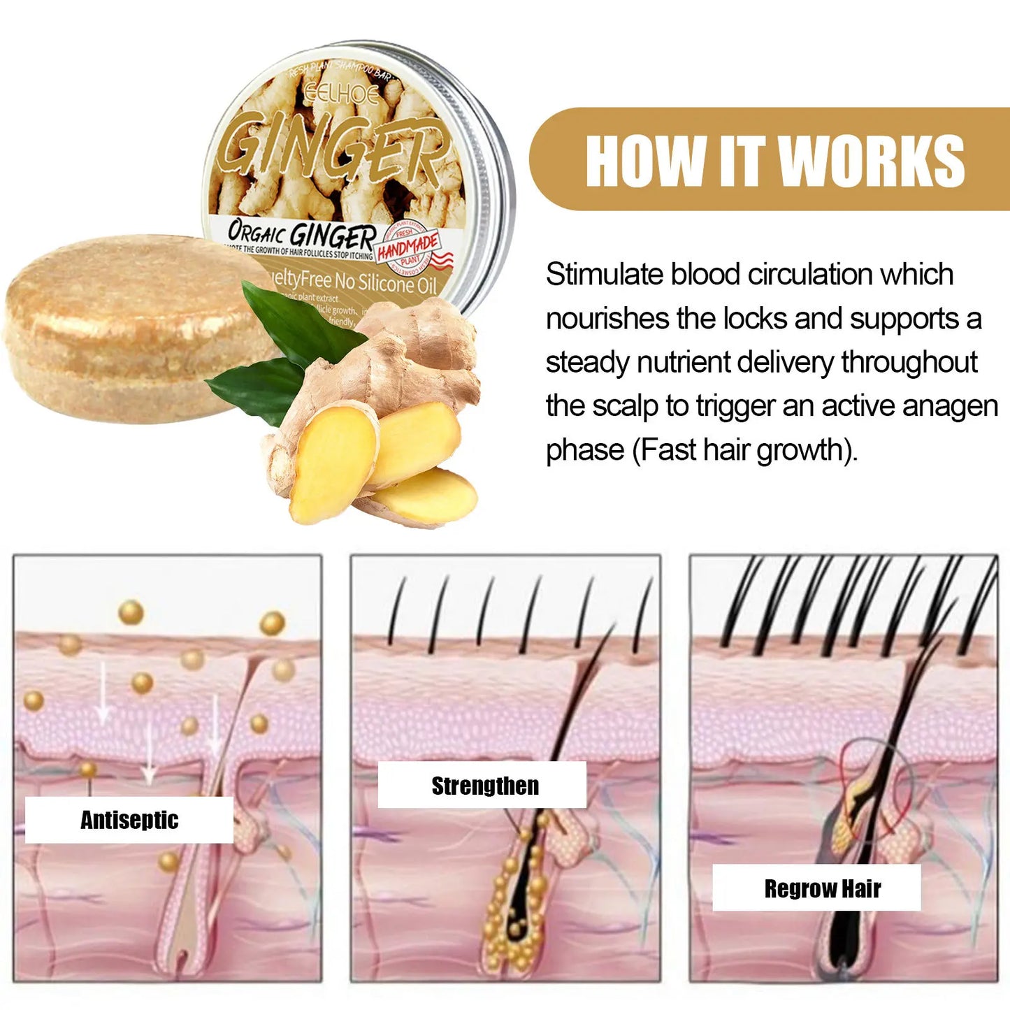 60g Natural Ginger Shampoo Soap Reduce Hair Loss Clean Dandruff Nourish Moisturize Scalp Improve Hair Quality Hair Care Product