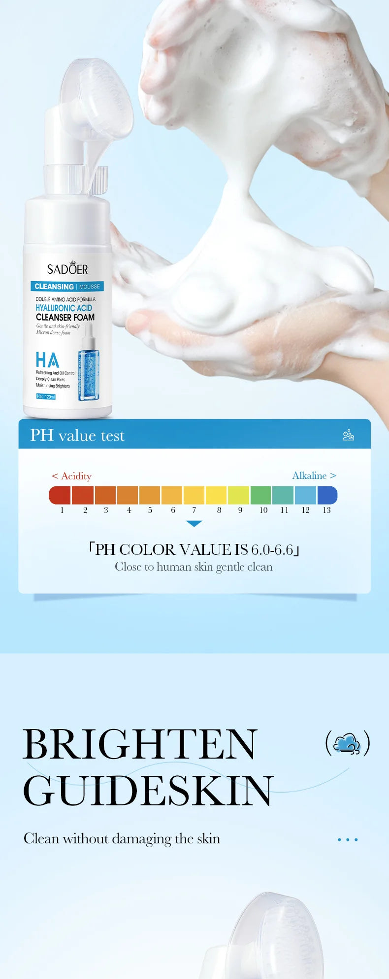 SAODER Q10 Vitamin C Facial Cleanser Face Wash Foam Facial Cleansing Mossee Moisturizing Brightening Facial Skin Care Products