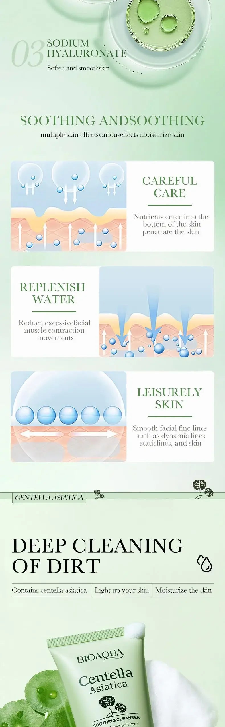 6pcs BIOAQUA Centella Skin Care Sets Moisturizing Firming Face Cream Facial Cleanser Serum Toner Skin Care Set  Products