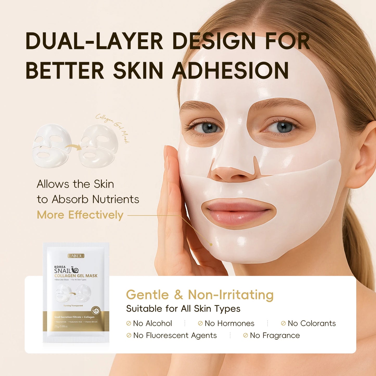 LAIKOU Korea Snail Collagen Essence Mask Hydrating Sheet Mask Anti-Wrinkle Face Mask Firming Skin Care 25g*20pcs
