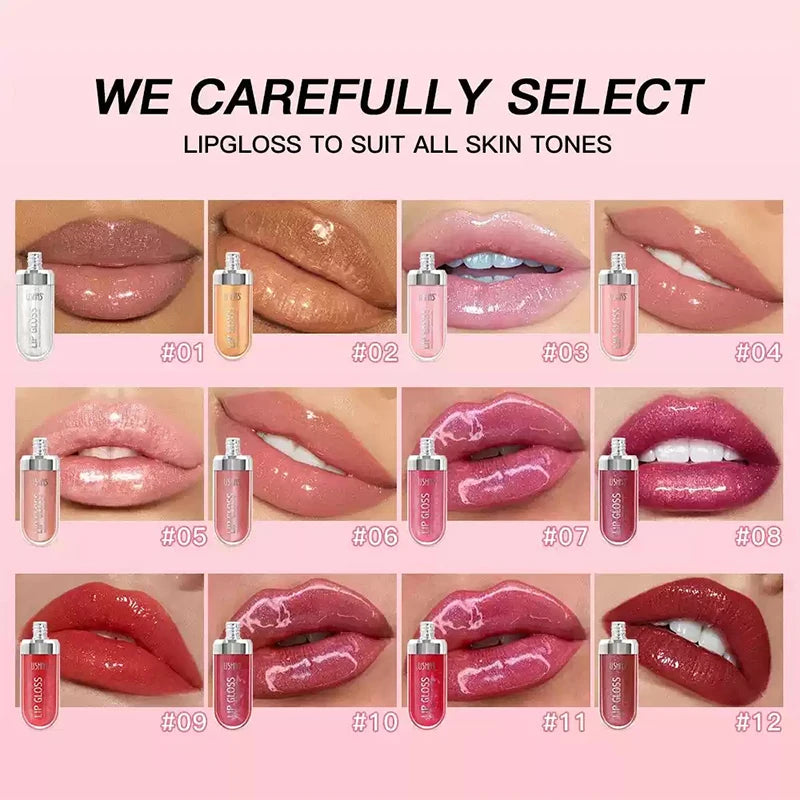USHAS 12 Color Pearlescent Transparent Moisturizing Flash Liquid Lipstick Waterproof Sweatproof Non Stick Cup Lip Cosmetics Girl