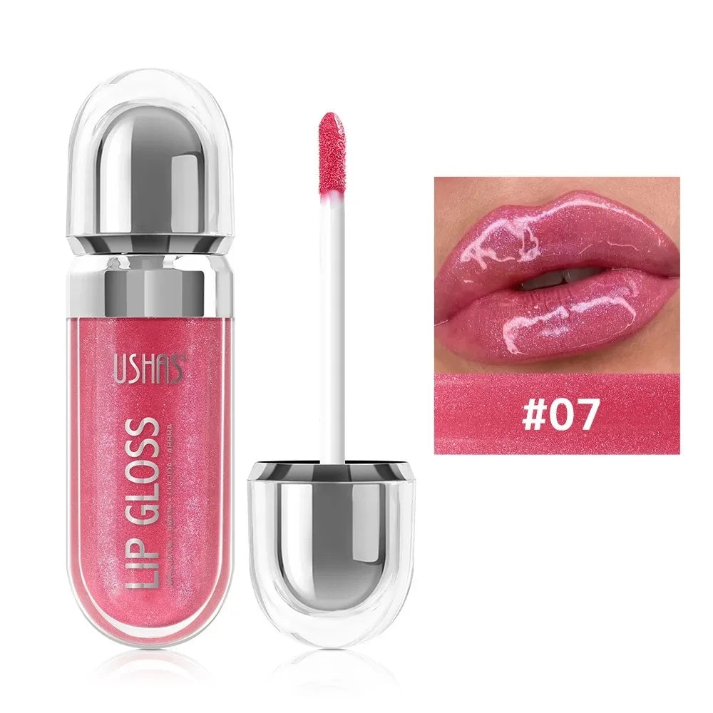 USHAS 12 Color Pearlescent Transparent Moisturizing Flash Liquid Lipstick Waterproof Sweatproof Non Stick Cup Lip Cosmetics Girl