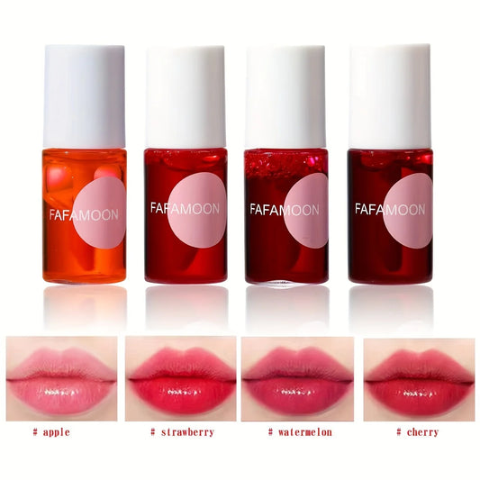 4 colour Fruity Lip Tint Water Gloss Tint, Moisturizing Waterproof Liquid Lipstick, Non-Stick, High Pigment, Long-Lasting Colors