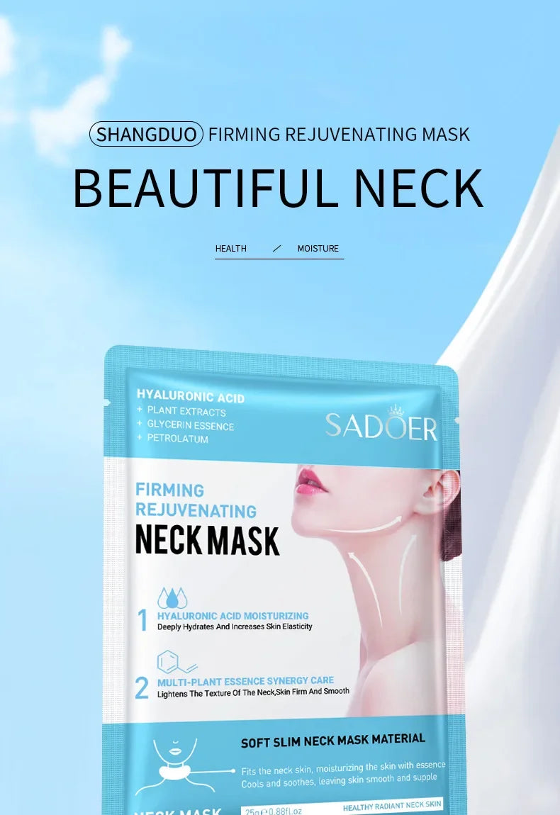 10pcs SADOER Hyaluronic Acid Neck Mask Collagen Firming Neck Masks Nourishing Brightening Beauty Moisturizing Necks Skin Care