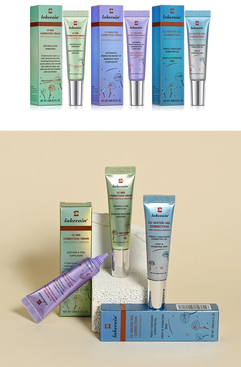 3pcs Korean CC Cream – Color Correcting, Moisturizing & High Coverage