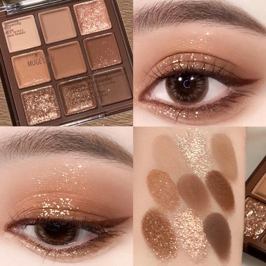 Nine-color chocolate eye shadow plate earth color pearlescent matte glitter fine without makeup