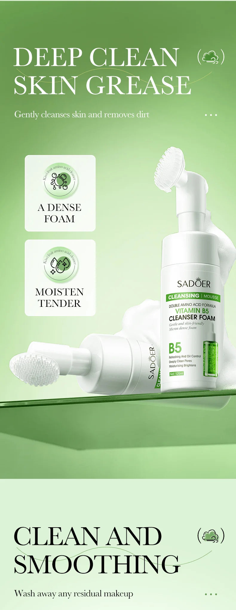 SAODER Q10 Vitamin C Facial Cleanser Face Wash Foam Facial Cleansing Mossee Moisturizing Brightening Facial Skin Care Products